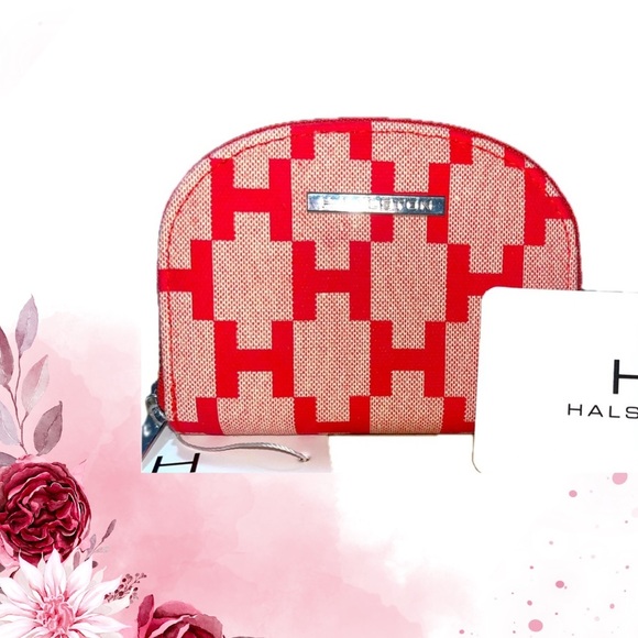 Halston Heritage Red Zip Dome Patterned Pouch - Picture 1 of 7